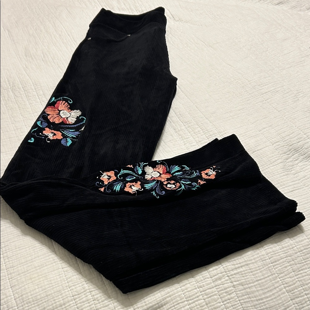 Embroidered Black Corduroy Pants